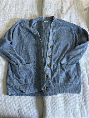 GAP Heather Blue Button-Front Ribbed Cardigan